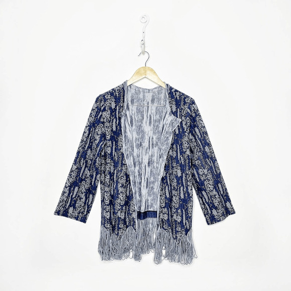 Yon Design Ft. Lauderdale Denim Fringe Open Front Cardigan blue women's one size - Picture 1 of 6